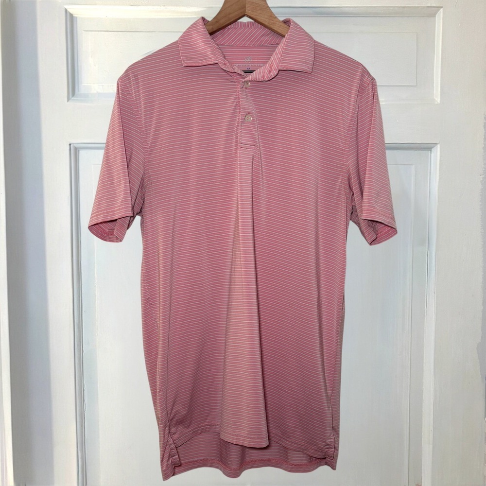 Southern Tide Performance Polo Men's Medium Shirt Pink Blue Striped Golf Polo - Picture 5 of 8